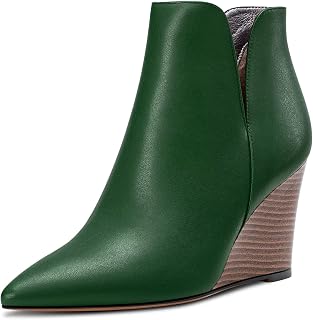 Saekcted Women's High Wedge Heel Closed Pointed Toe Ankle Boots Two-Piece Classic Slip-on Shoes