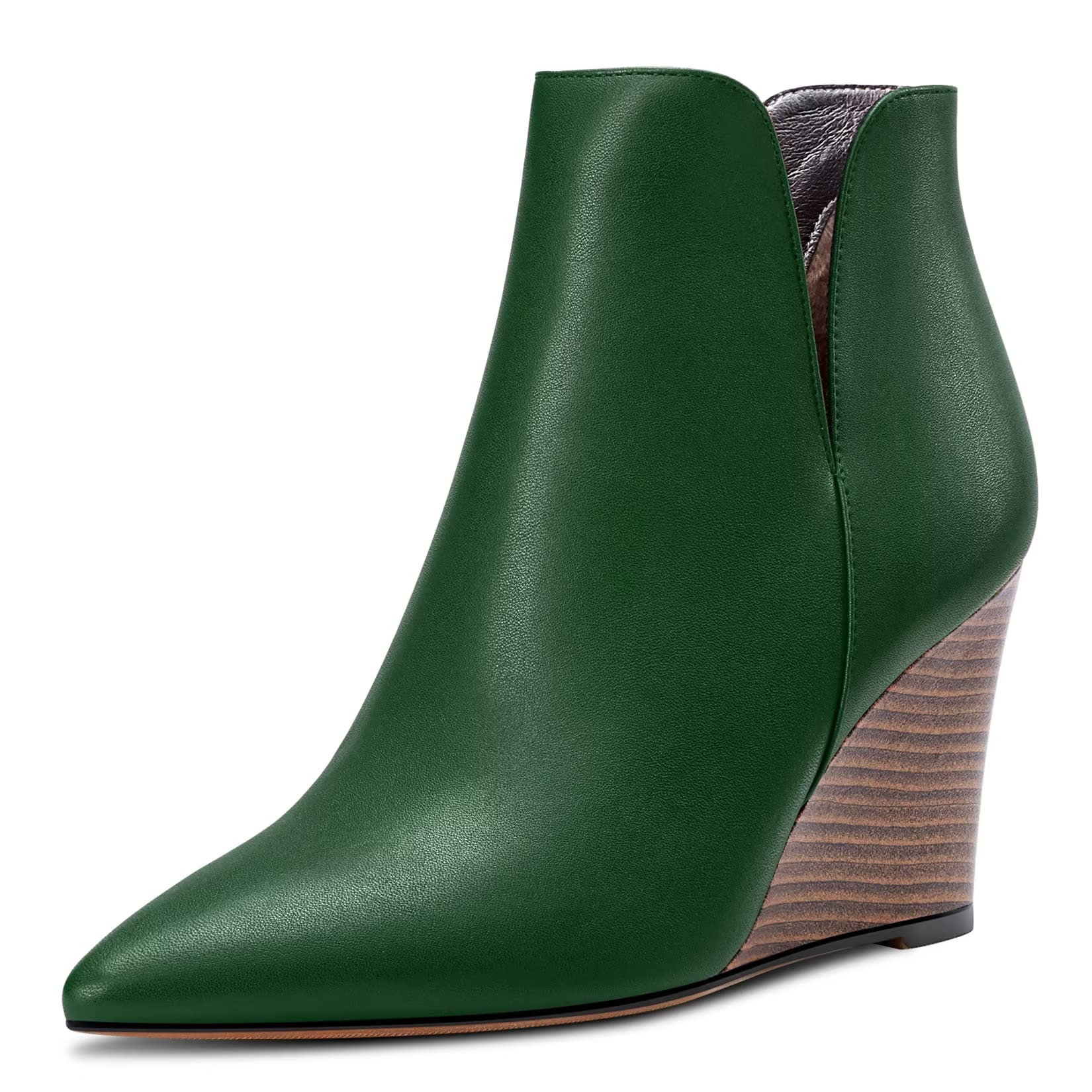 Saekcted Women's High Wedge Heel Closed Pointed Toe Ankle Boots Two-Piece Classi