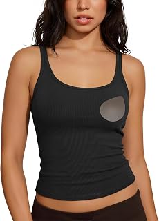 SUUKSESS Women Padded Cotton Ribbed Tank Tops Casual Summer Going Out Sleeveless Scoop Neck Basic Cami Tops