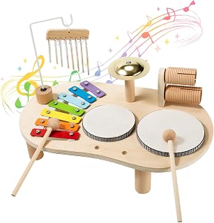 Wooden Baby Musical Instrument, Toddler Toy Drum Xylophone Set | Rhythm Toys, Kids Percussion Table, Montessori Gift, Sensory Toys, For 1 2 3 Year Old Boy Girl