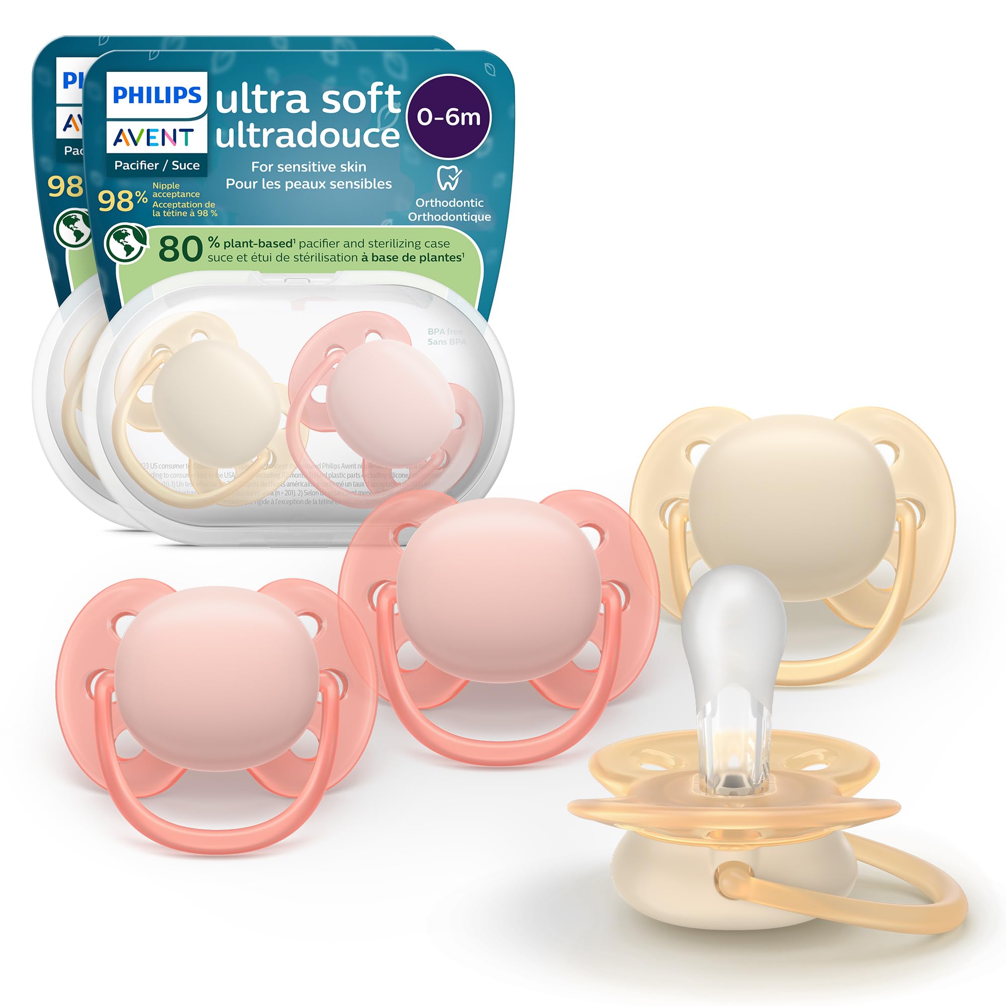 Philips Avent Ultra Soft Pacifiers - Orthodontic Design, for Babies 0-6 Months, 