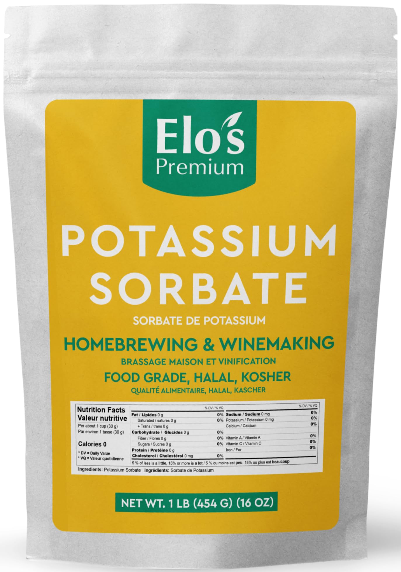 Potassium Sorbate (1LB/ 452g) by Elo’s Premium, Food Grade Great for Winemaking,