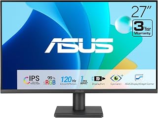 ASUS VA279QG 27 Inch 1080P 120Hz Eye Care Gaming Monitor, HDMI, DisplayPort | IPS, Full HD, 99% sRGB, VGA, Frameless, Adaptive-Sync, 1ms, Speakers, Low Blue Light, Flicker Free, VESA Wall Mount