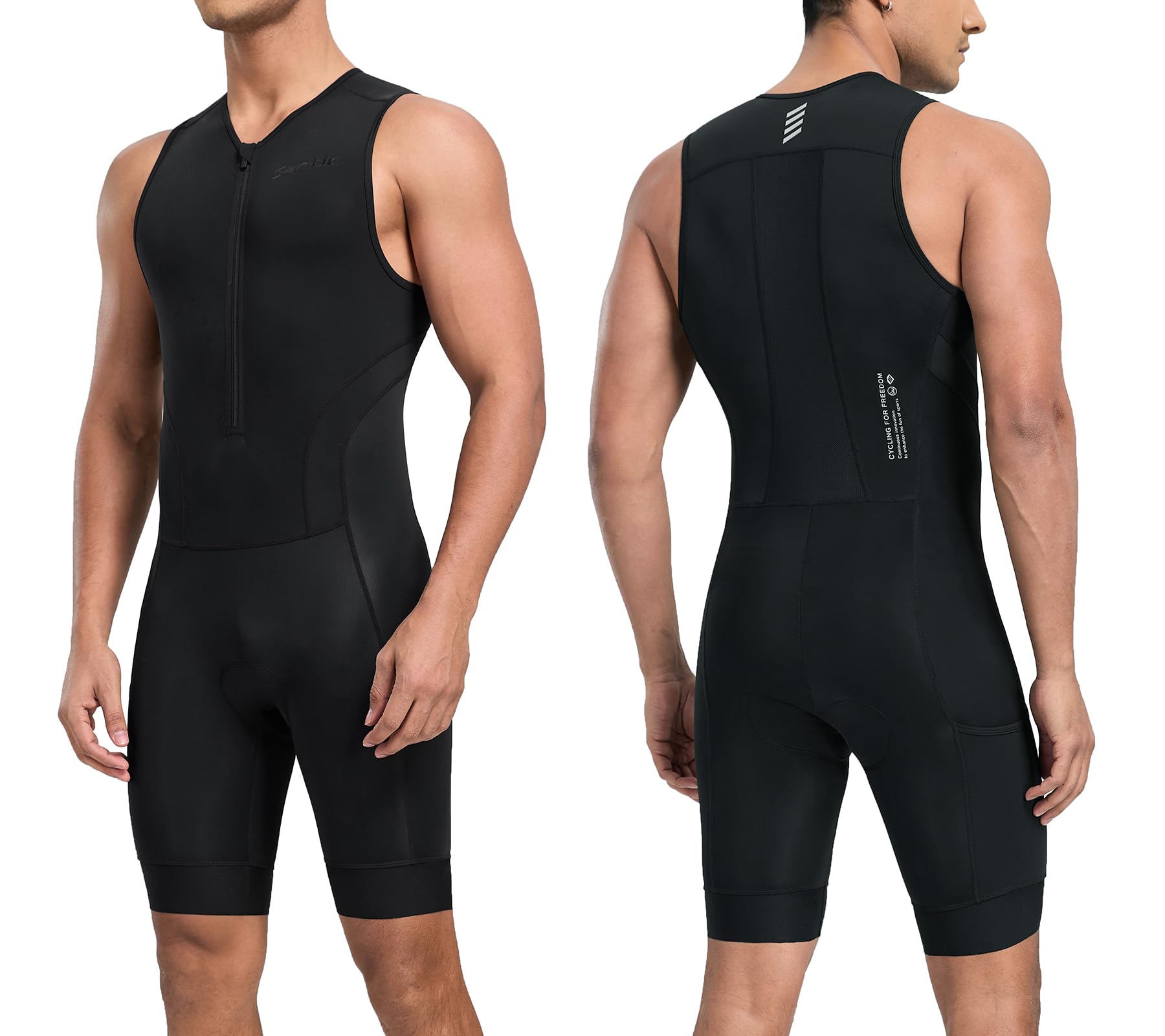 Santic Men's Triathlon Suit Sleeveless Skinsuit Padded Quick-Dry Swim Bike Run w