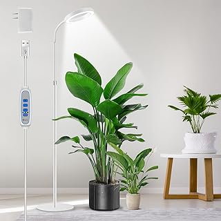 Aumtrly Floor Grow Light Full Spectrum with 68" Stand for Tall Indoor Plant | 80 LED Growing Lamp for Large Plants with 6/12/16H Timer, 5 Dimming, White Halo Design, Adjustable Height, Flexible Gooseneck