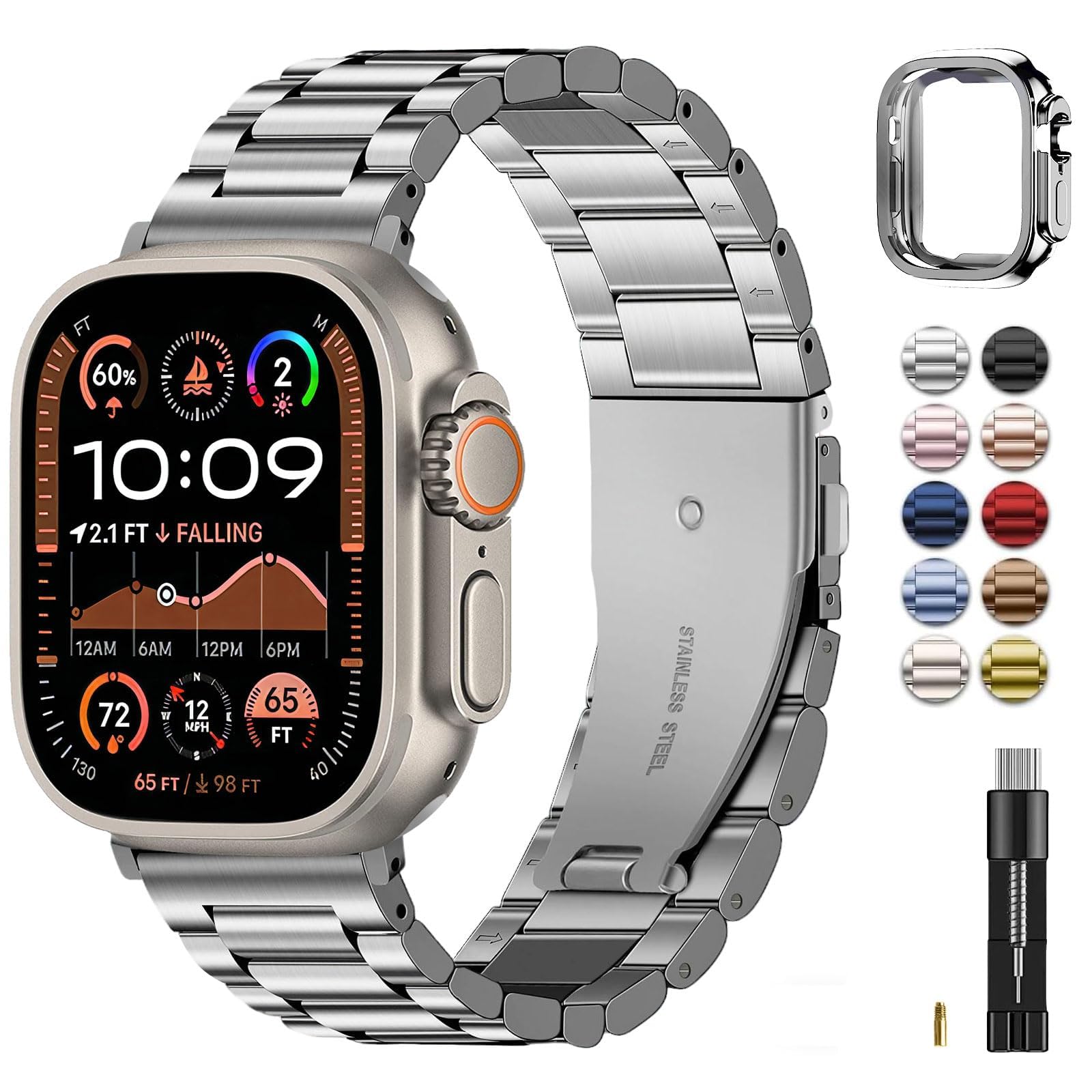 Fullmosa Strap for Apple Watch Ultra 4/3/2/1 49 mm Stainless Steel