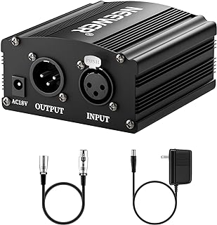 NEEWER 1-Channel 48V Phantom Power Supply with Adapter | BONUS+XLR 3 Pin Microphone Cable, for Any Condenser Microphone, Music Recording Equipment (8 Feet)