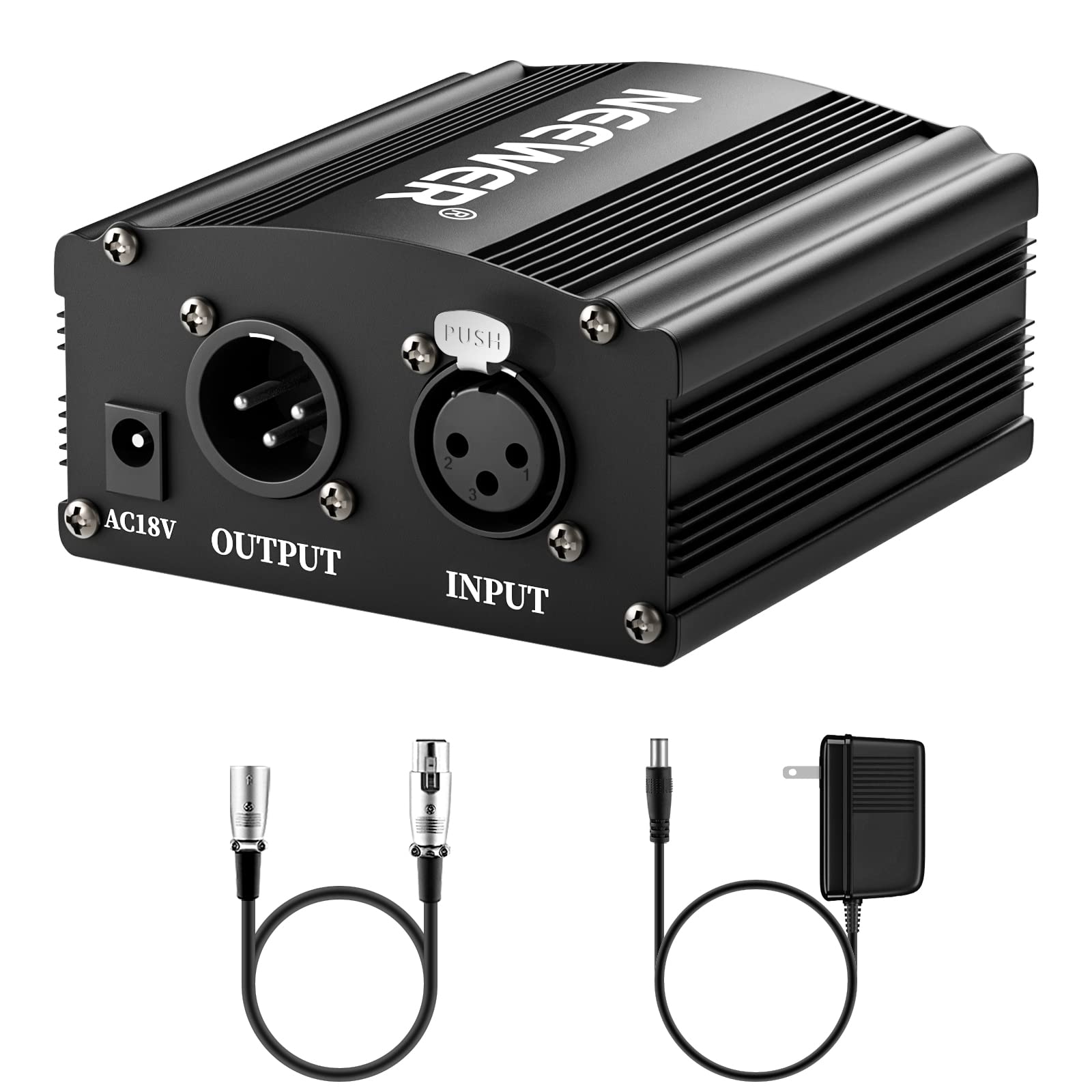 NEEWER 1-Channel 48V Phantom Power Supply with Adapter | BONUS+XLR 3 Pin Microph