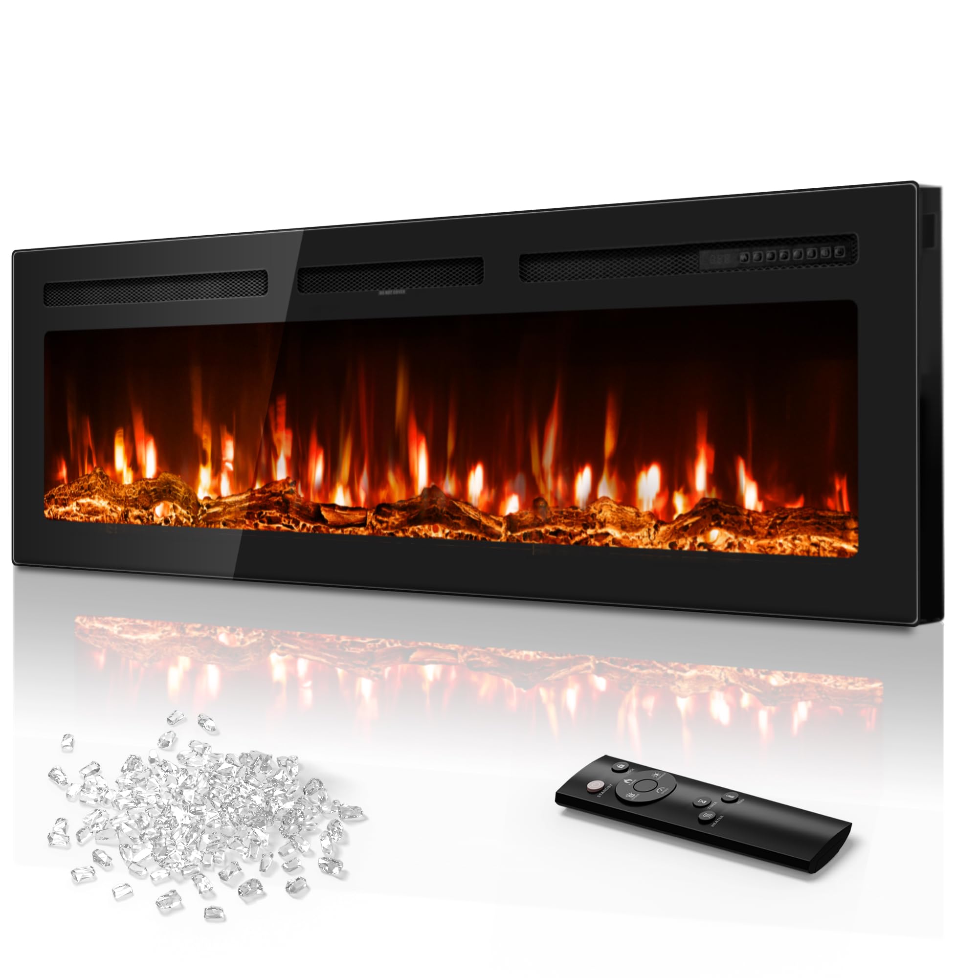 Tehanld 60" Ultra-Thin Electric Fireplace Heater, Recessed Wall Mounted | 60-99°