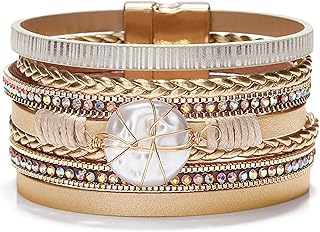 Fesciory Leather Wrap Bracelet for Women, Boho Western Stacked Cuff Jewelry