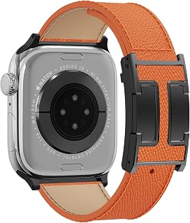 Leather Watch Band with Magnetic Buckle,Dressy Apple Watch Ultra Leather Band Rugged Durable Replacement Strap for Men & Women