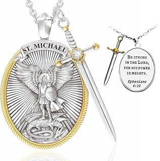 Archangel Saint Michael Pendant Necklace Angel Wings Necklace For Men Shield Necklace Retro Alloy Necklace For Men Prayer Pendant Necklace Christian Gift