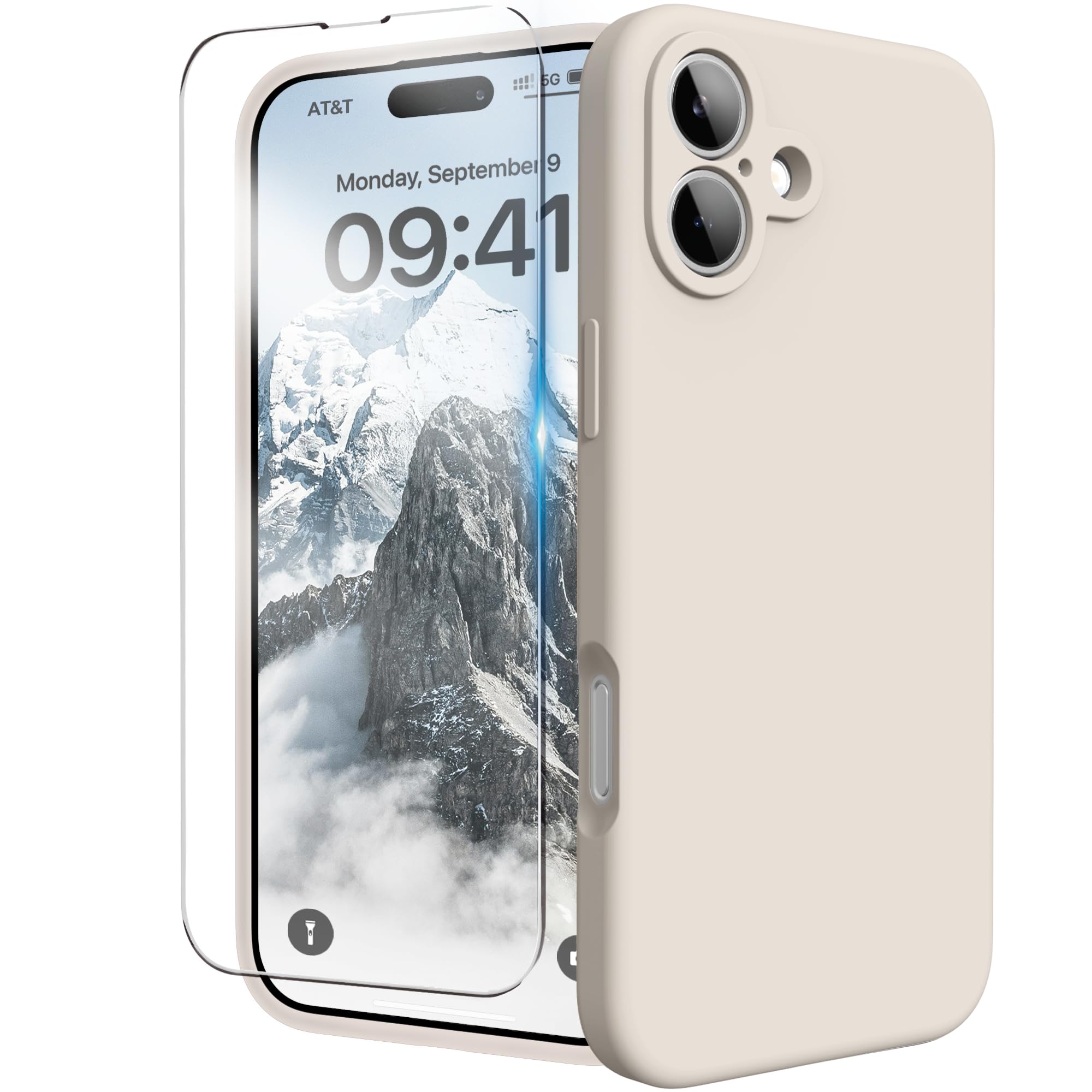 for iPhone 16 Case Silicone with Screen Protector,Stone