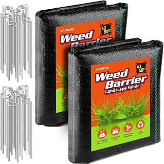 LAVEVE Heavy Duty Weed Barrier Landscape Fabric 4FT x 100FT | 3.2oz Premium Woven Weed Control Garden Cloth, Weed Block Ground Cover Mat for Gardening, Farming (4x50FT x 2Pack)