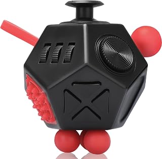 VCOSTORE Fidget Toys, 12 Sided Fidget Toy Cube for Adults Kids,Black Red