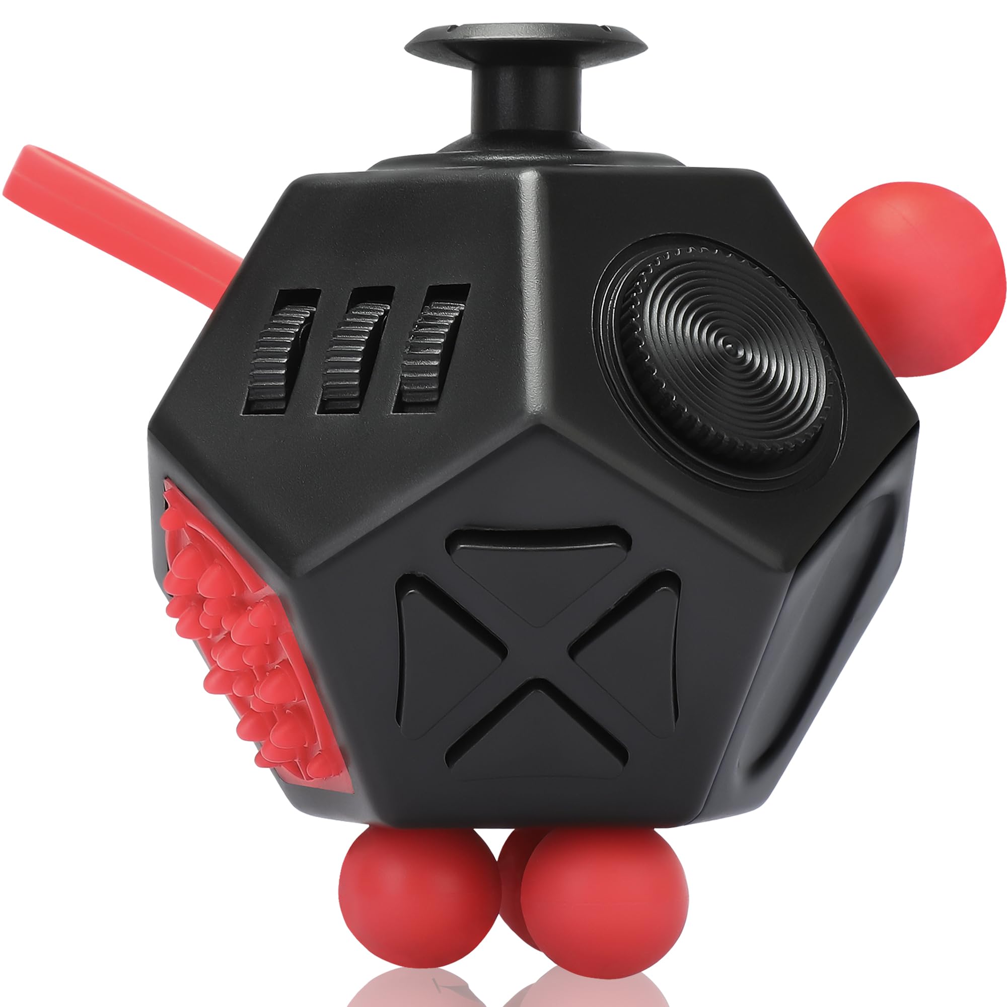 VCOSTORE Fidget Toys, 12 Sided Fidget Toy Cube for Adults Kids,Black Red
