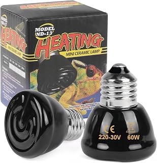 Adiwo 2 Pack 60W Ceramic Reptile Heat Bulb, E27 Base, Infrared Heating, Ceramic Heat Emitter for Reptiles, Terrarium Heat Lamp for Reptiles Snakes Lizards Turtles Bearded Dragons