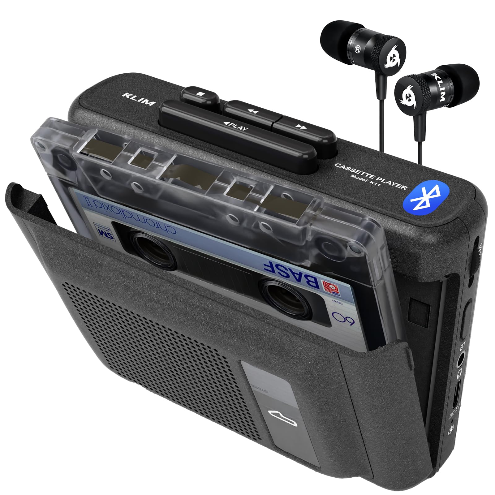 K11 Bluetooth Cassette Player, Rechargeable Battery, Earphones, Belt Clip | Retr