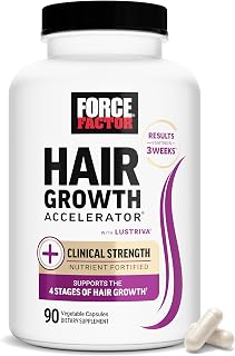 Force Factor Hair Growth Accelerator with Clinically Studied Lustriva | Hair Multivitamin for Women with Biotin, Horsetail &amp; Vitamins for Thicker Hair, Healthier Skin &amp; Nails, 90 Capsules