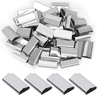 Swpeet 100Pcs 3/4" Packaging Closed (Push Type）Metal Seals Assortment Kit，Sturdy Metal Clips Banding Strapping Clips Strapping Metal Buckle for for Strap Width Steel Strapping