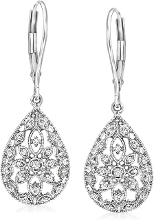 Ross-Simons 0.10 ct. t.w. Diamond Openwork Teardrop Earrings in Sterling