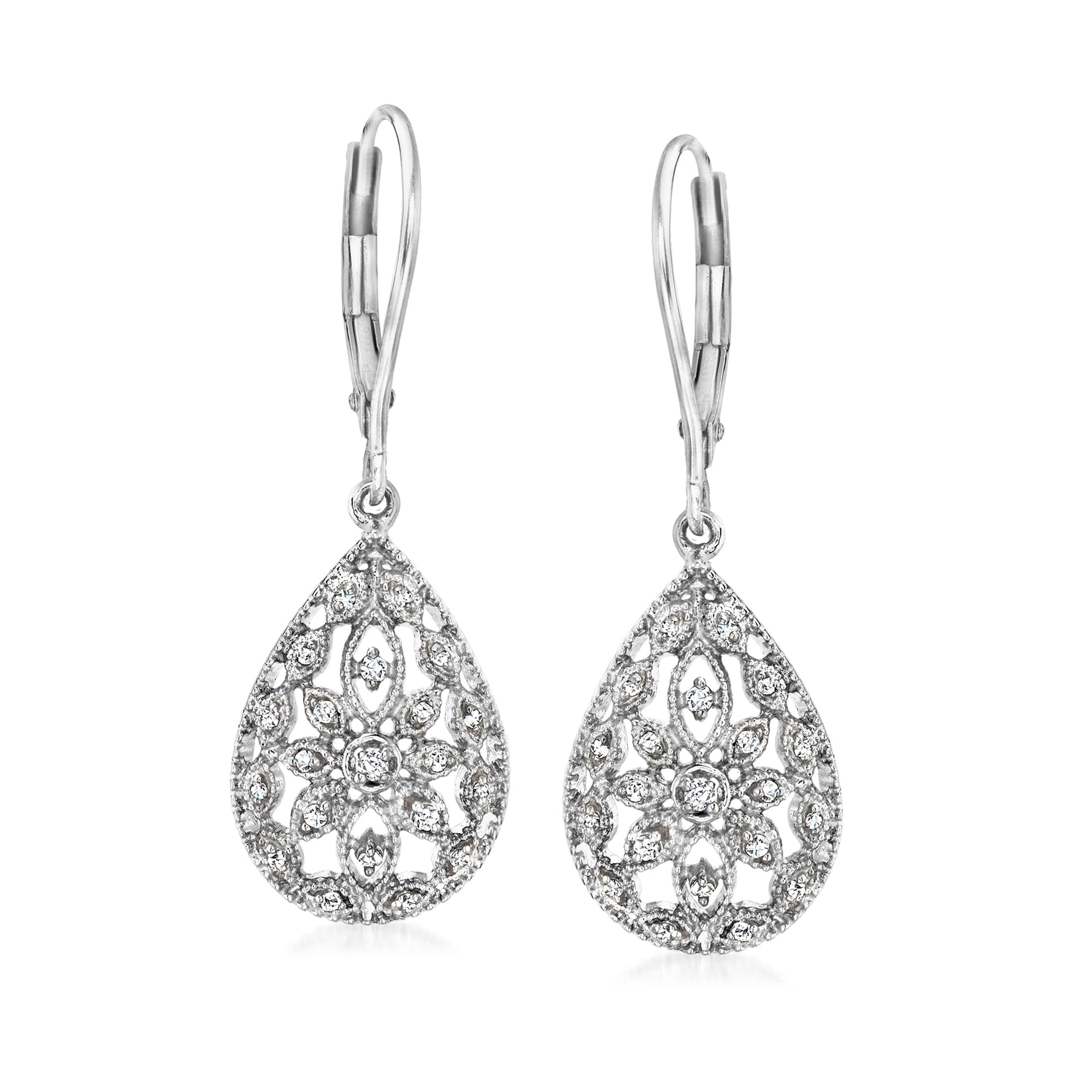 Ross-Simons 0.10 ct. t.w. Diamond Openwork Teardrop Earrings in Sterling