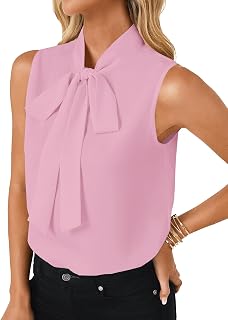 LYANER Women's Elegant Bow Tie Mock Neck Sleeveless Blouse Office Workwear Shirt Top