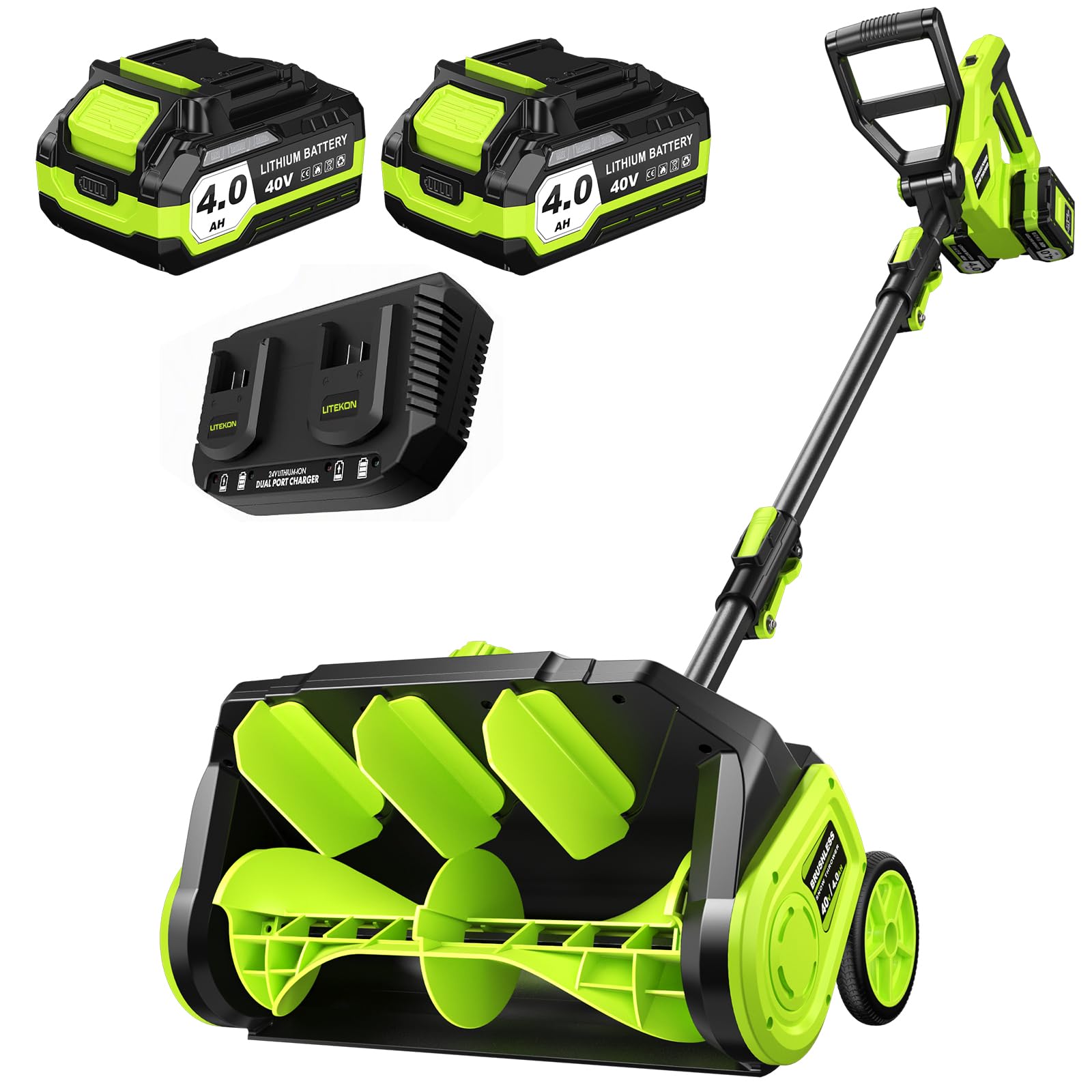Litekon 40V Brushless Cordless Snow Shovel, 15-Inch Electric Snow Blower with 2X