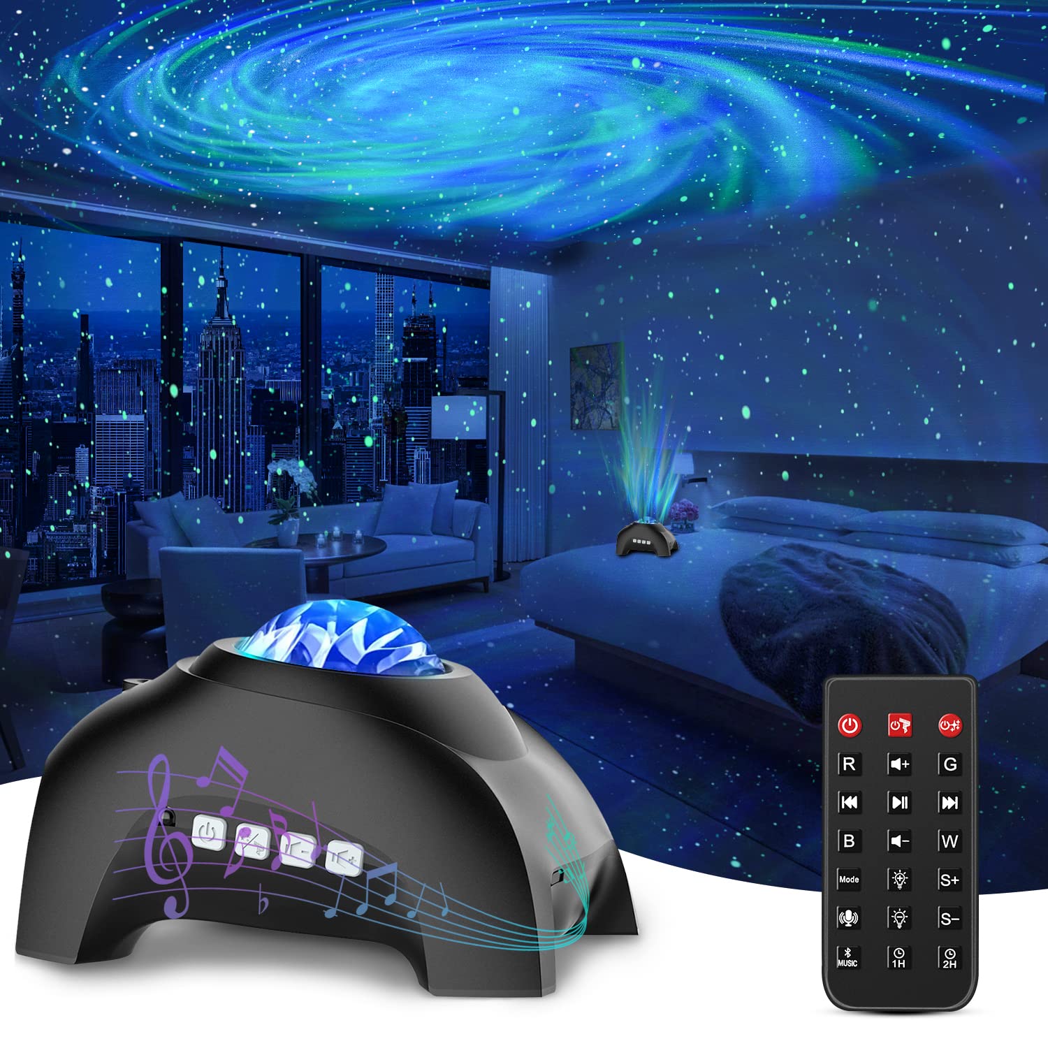 Star Projector, CIMELR Galaxy Projector with Music Bluetooth Speaker and White N