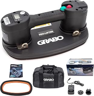 Grabo Pro Electric Vacuum Suction Cup Lifter with Automatic Turn On/Off Pump Function Digital Display Electronic Pressure Gauge for Wood Drywall Granite Glass Tile Heavy Lifting Tool