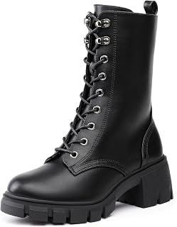 IDIFU Women's Combat Platform Boots Chunky Lace Up Booties