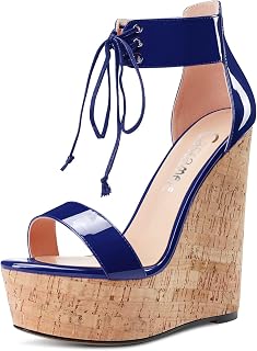 CASTAMERE Women's High Wedge Platform Heel Open Toe Ankle Straps Lace Sandals Clear Dress 15 cm Heels