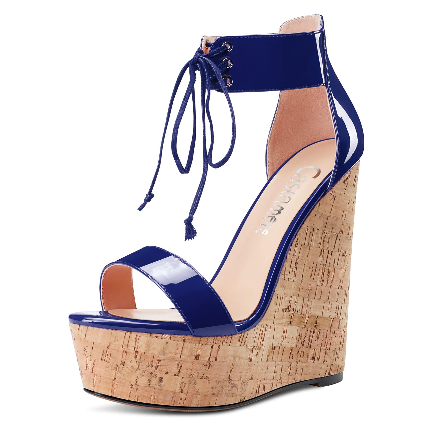 CASTAMERE Women's High Wedge Platform Heel Open Toe Ankle Straps Lace Sandals Cl