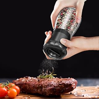 Manual Pepper Grinder, Professional Chef Spice Mill, Refillable Pepper Shaker with Ceramic Blade, Adjustable Coarseness, BPA Free 180ml Glass Container