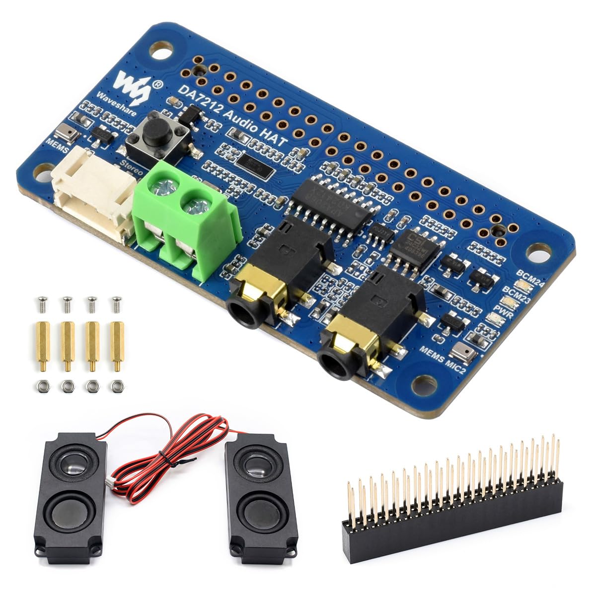 Waveshare DA7212 I2S Audio Board Compatible with Raspberry Pi Series Boards, Ste