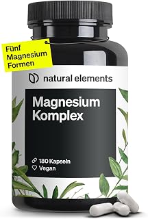 natural elements Magnesium Komplex - Premium: Aus 5 hochwertigen Verbindungen - 400mg elementares Magnesium pro Tagesdosis - Laborgeprüft, vegan, hochdosiert
