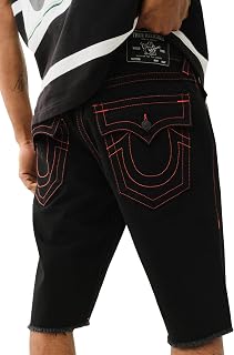 True Religion Men's Ricky SN Flap Short Fray Hem | Denim Shorts with Flap Pockets and Distressed Hem, Black Rinse, 36 Short