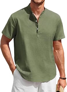 Enlision Men's Linen Shirt Short Sleeve Summer Casual Shirts for Men Mao Collar Ibicenca Button T Shirt Cotton Solid Color Clothing S-4XL