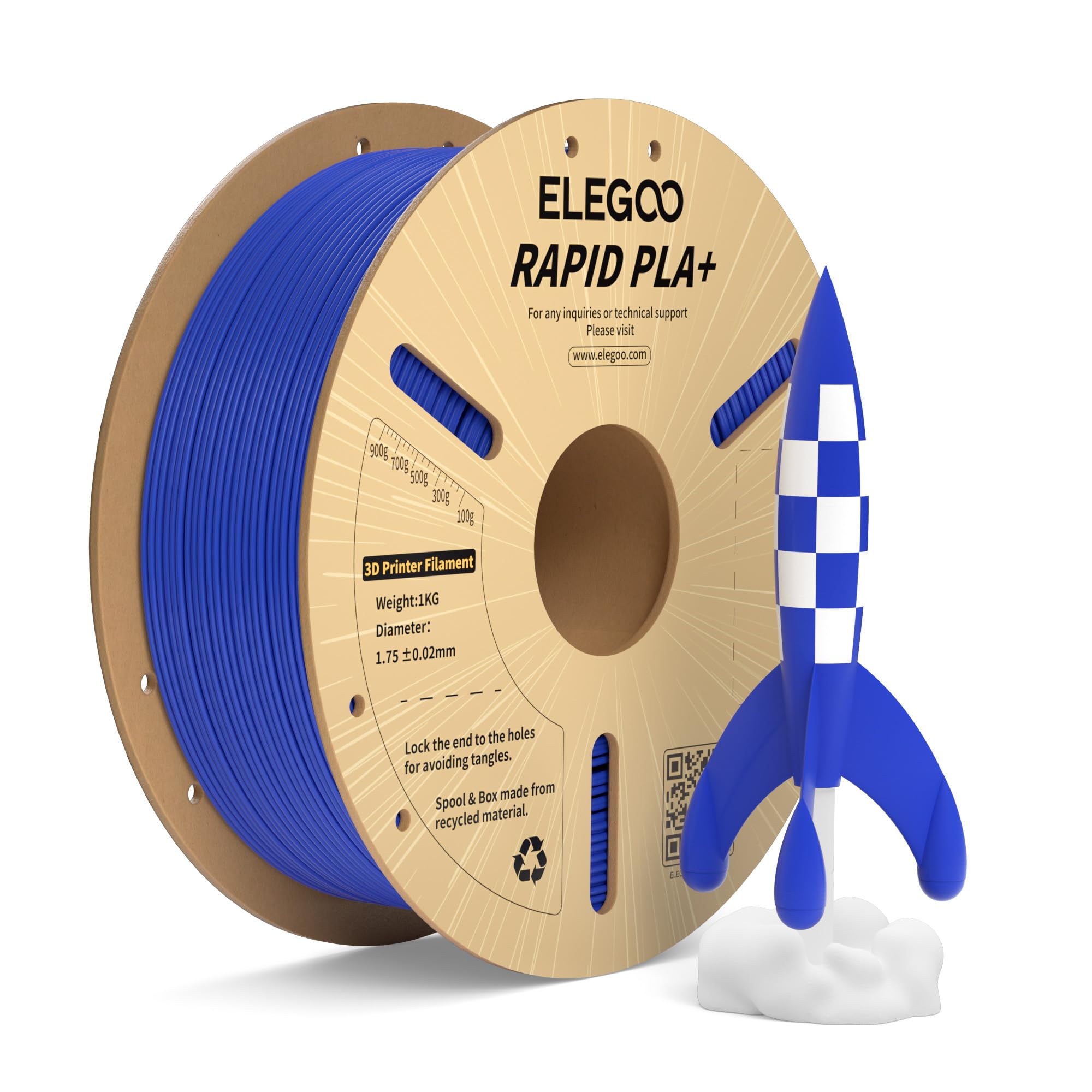 ELEGOO Rapid PLA Plus 3D Printer Filament 1.75mm Blue 1KG