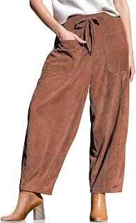 TARSE Women's Corduroy Barrel Pants High Waist Drawstring Wide Leg Pants