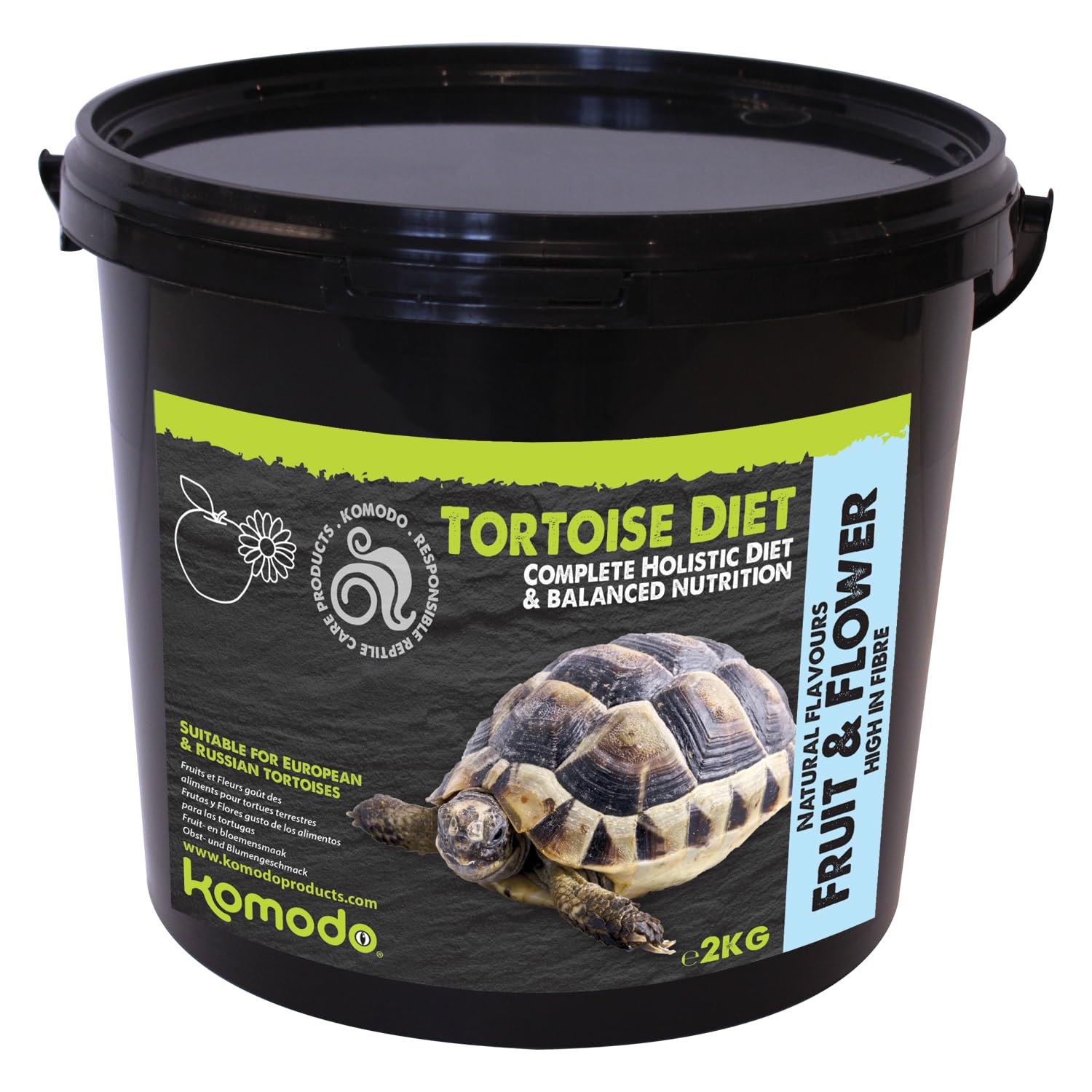 Komodo Complete Holistic Tortoise Diet Fruit and Flower 2 kg tub | High-fibre gr