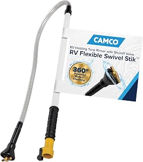 Camco RV Swivel Stik Tank Rinser- w/Powerful Rotary Cleaning &amp; 34-In Reach | Equipped with 1/4 Turn Shutoff Valve &amp; Ergonomic Easy Grip Handle (40074)