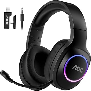 AOC Wireless Gaming Headset for PS5, PS4, Nintendo Switch, PC- Black | Bluetooth 5.4 & 2.4GHz Gaming Headphones with Noise Canceling Mic, RGB, Type-C, 20ms Latency, 45H, 7.1 Virtual Surround