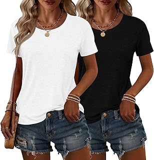 KILISU 2枚 レディース 半袖 Tシャツ クルーネック 無地 ソフト ベーシック Tシャツ カジュアル ルーズフィット 軽量 サマートップス 服 2026