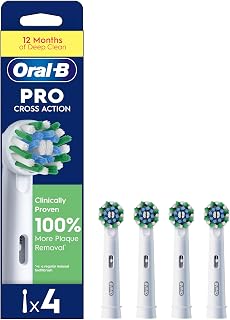 Oral-B Pro Cross Action Electric Toothbrush Heads, 4 Count, White | X-Shape & Angled Bristles, Deep Plaque Removal, Replacement Brush Heads