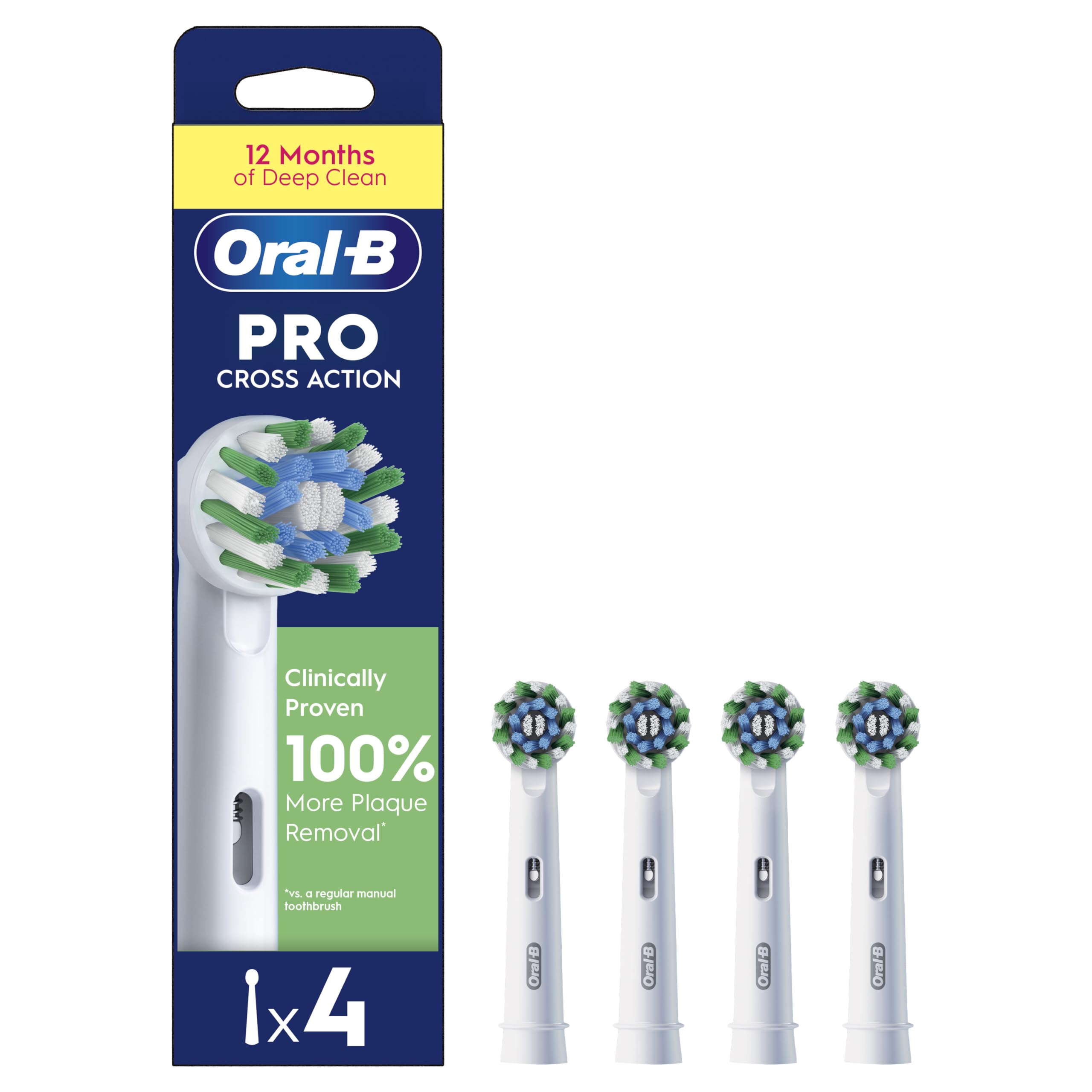 Oral-B Pro Cross Action Electric Toothbrush Heads, 4 Count, White | X-Shape & An