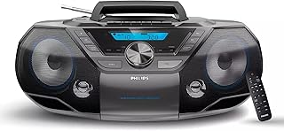 Philips Portable CD Player Boombox Bluetooth with Cassette Player All in one Powerful Stereo Boom Box CD Player for Home Mega Bass Reflex Speakers, Radio/USB/MP3/AUX Input with Backlight LCD Display