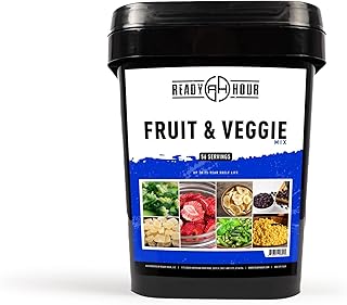 Ready Hour, Fruit & Veggie Mix, Non-Perishable Freeze-Dried Food, 30-Year Shelf Life, Portable Emergency and Adventure Food Supply, Durable Flood Safe Container, 56 Servings
