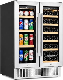 Honeywell 24 Inch Dual Zone Compressor Wine Cooler Refrigerator & Beverage Cooler,Large Freestanding Wine Cellar For Red,White,Champagne or Sparkling Wine,Digital Temperature Control,Stainless Steel