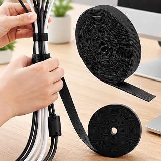 25M Pack x 1 Reusable Cable Tie, Adjustable Straps, Cable Organizer, Cable Winder and Cable Management, Plant Ties, Black